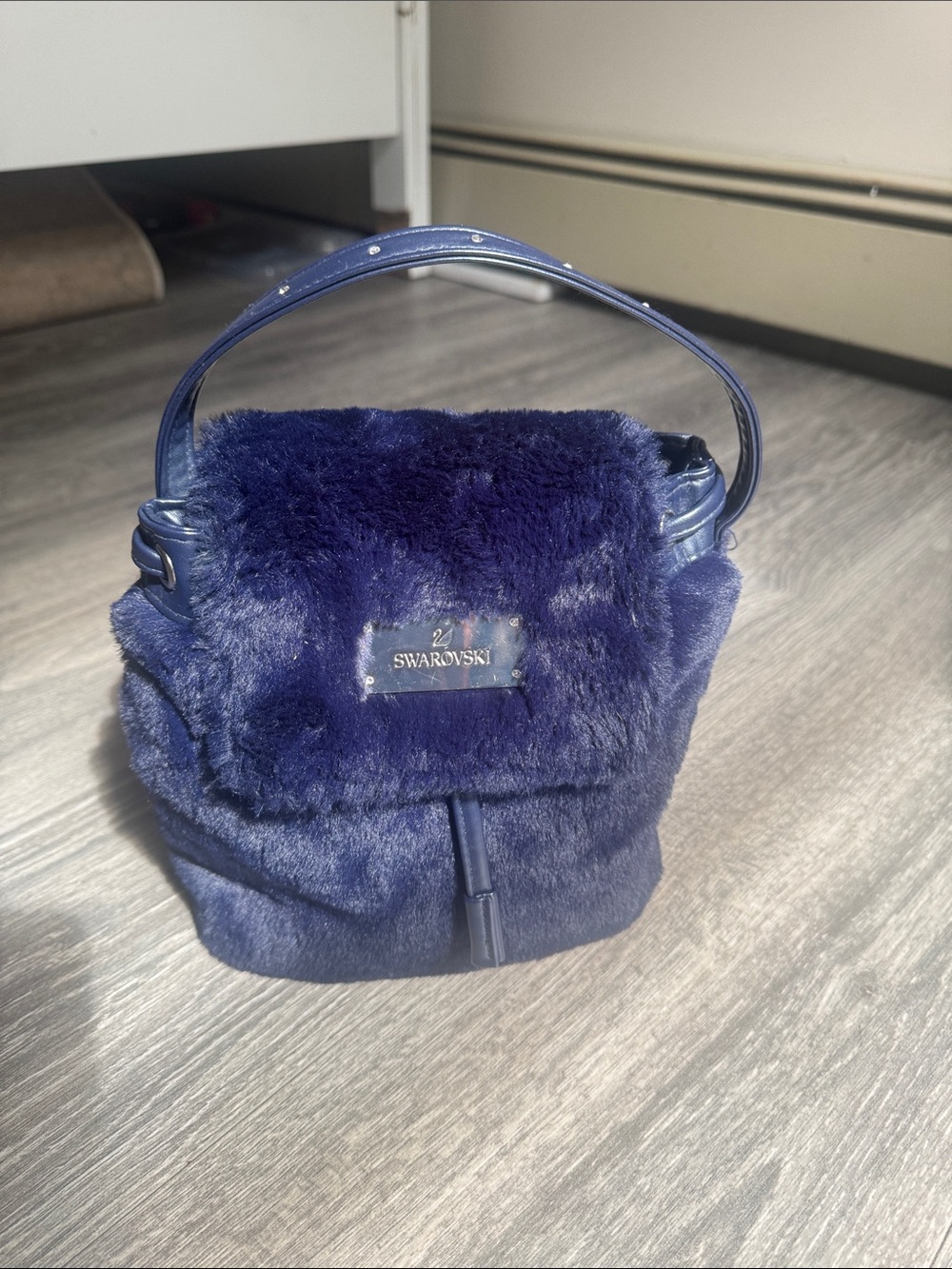 Swarovski Deep Blue Faux Fur Mini Top-Handle Bag